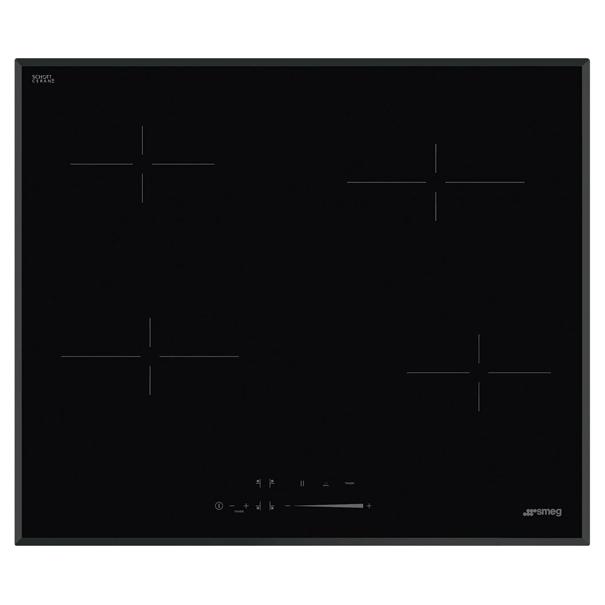 Smeg 60cm Ceramic Electric Hob with 4 Zones & Boost SE464TB, Front View