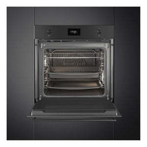 Smeg 60cm Classic Matte Black Pyrolytic Oven SOPA6301TN, Front View With Door Open