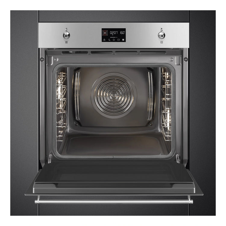 Smeg 60cm Stainless Steel Classic Pyrolytic Oven SOPA6302TX, Front View With Door Open