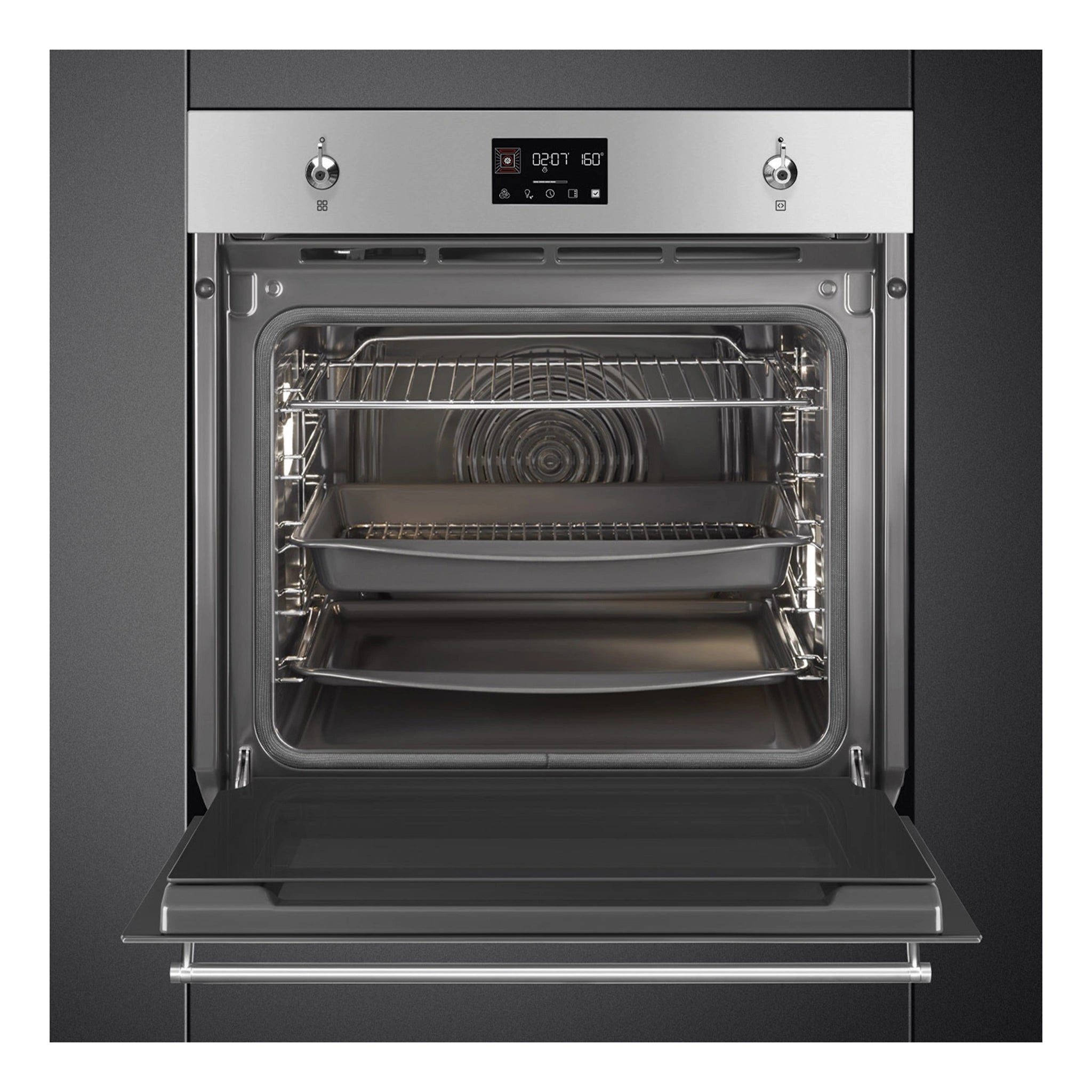 Smeg 60cm Stainless Steel Classic Pyrolytic Oven SOPA6302TX, Front View With Door Open 2