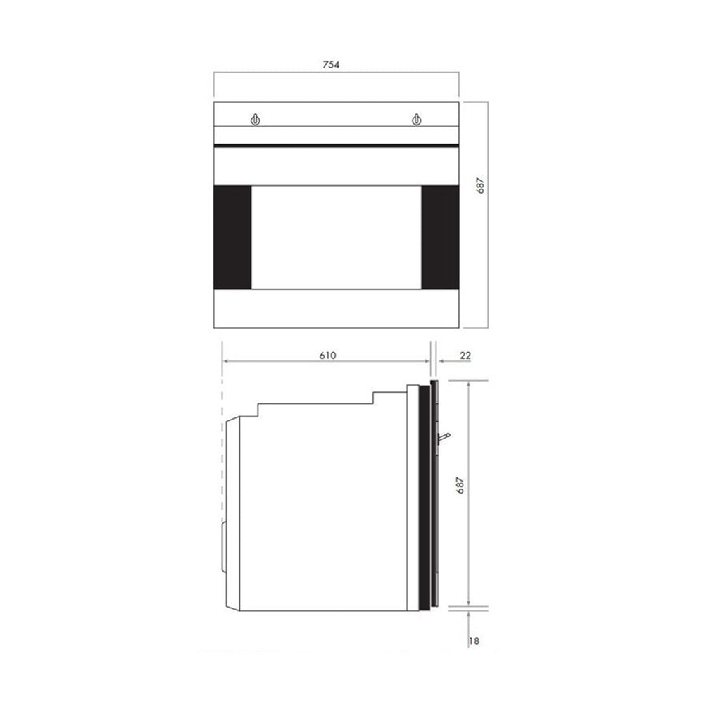 Smeg SOA330X1 130L 76cm Classic Pyrolytic Oven, Dimensions