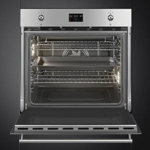 Smeg 76cm Classic Pyrolytic Oven with Single Point Probe SOPA3302TPX, Front View with Shelf