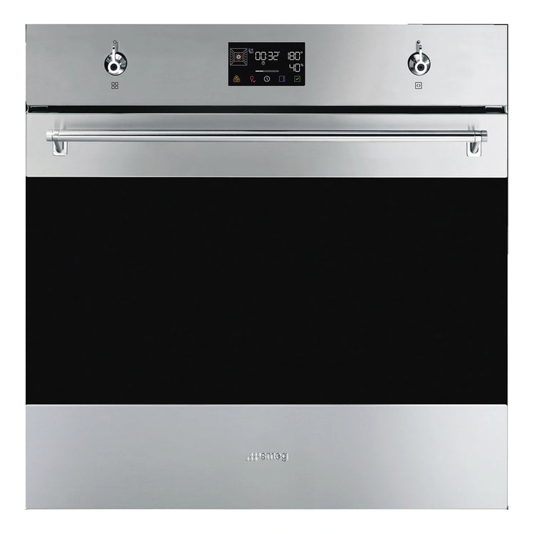 Smeg 60cm Classic Stainless Steel Pyrolytic Combi Steam Oven SOPA6302S2PX, Front View