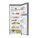 Samsung SR519LSTC 498L Top Mount Refrigerator, Front view with open doors, full of food items, and bottles
