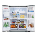 Samsung 533L French Door Fridge SRF533DLS, Top open, full of food items, and bottles