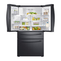 Samsung 636L French Door Fridge SRF676CDBLS, Top open, full of food items, and bottles