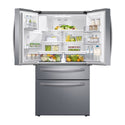 Samsung 636L French Door Fridge SRF678CDLS, Top open, full of food items, and bottles
