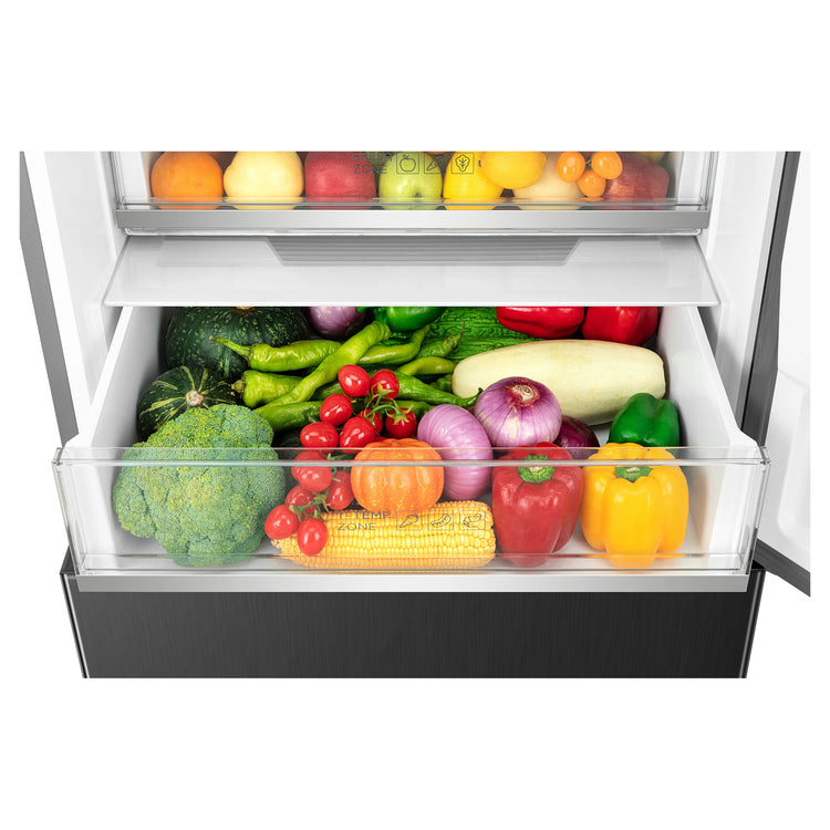 TCL 412L Bottom Mount Fridge C440BFB, Fruits & Vegetables Drawers View