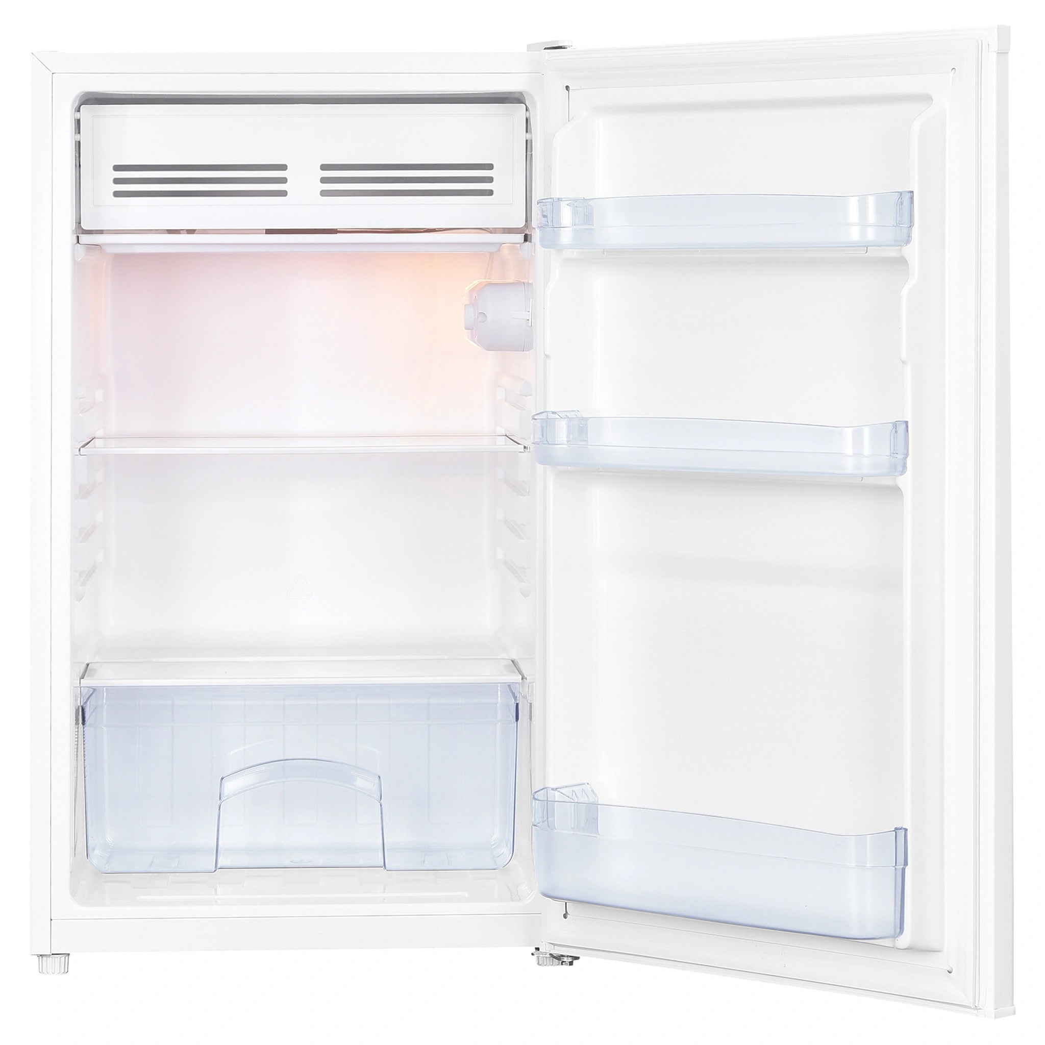 TCL 121L White Reversible-Door Bar Fridge F122SDW, Front View with Door Open