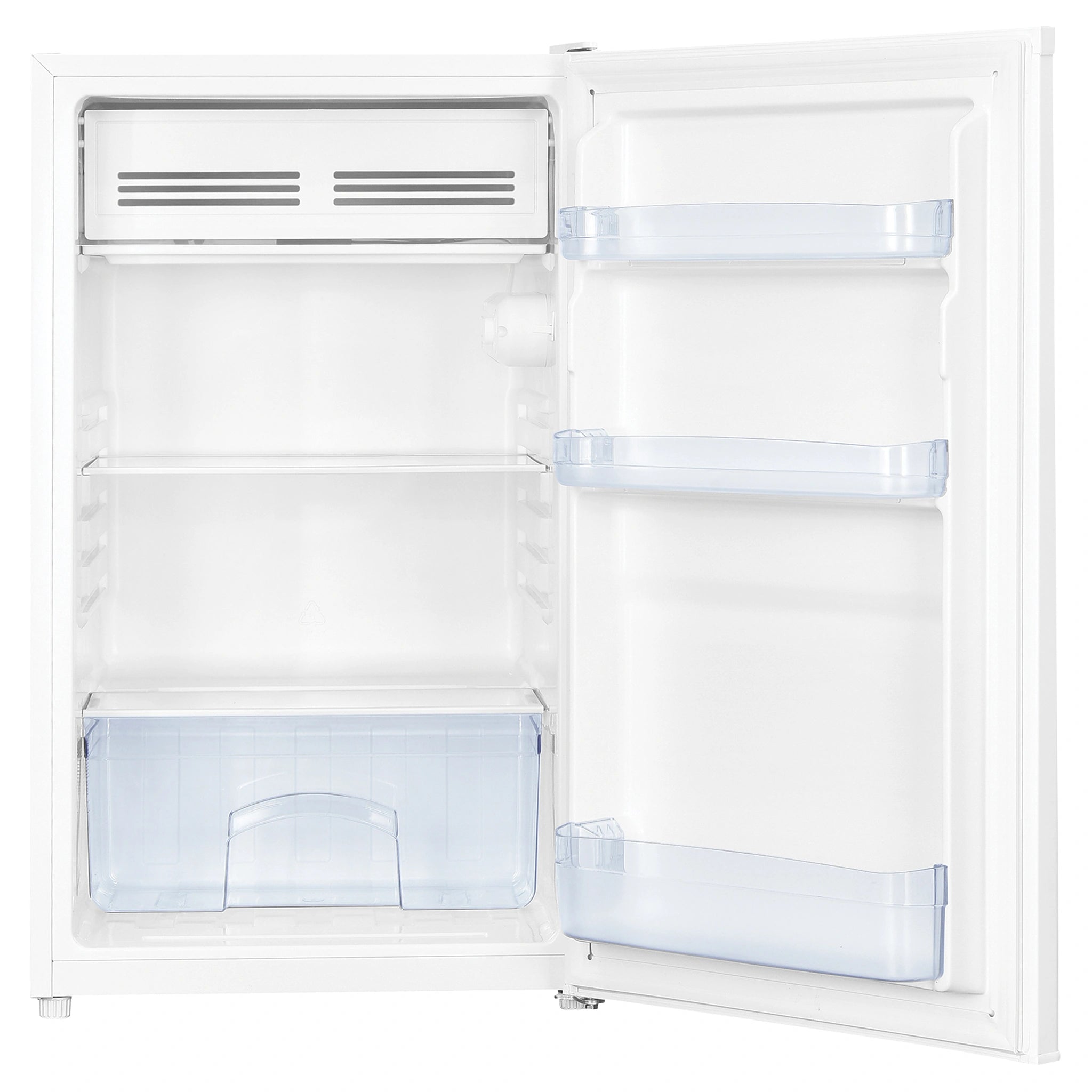TCL 121L White Reversible-Door Bar Fridge F122SDW, Front View with Door Open