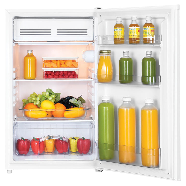  TCL 121L White Reversible-Door Bar Fridge F122SDW, Front View with Door Open Storages