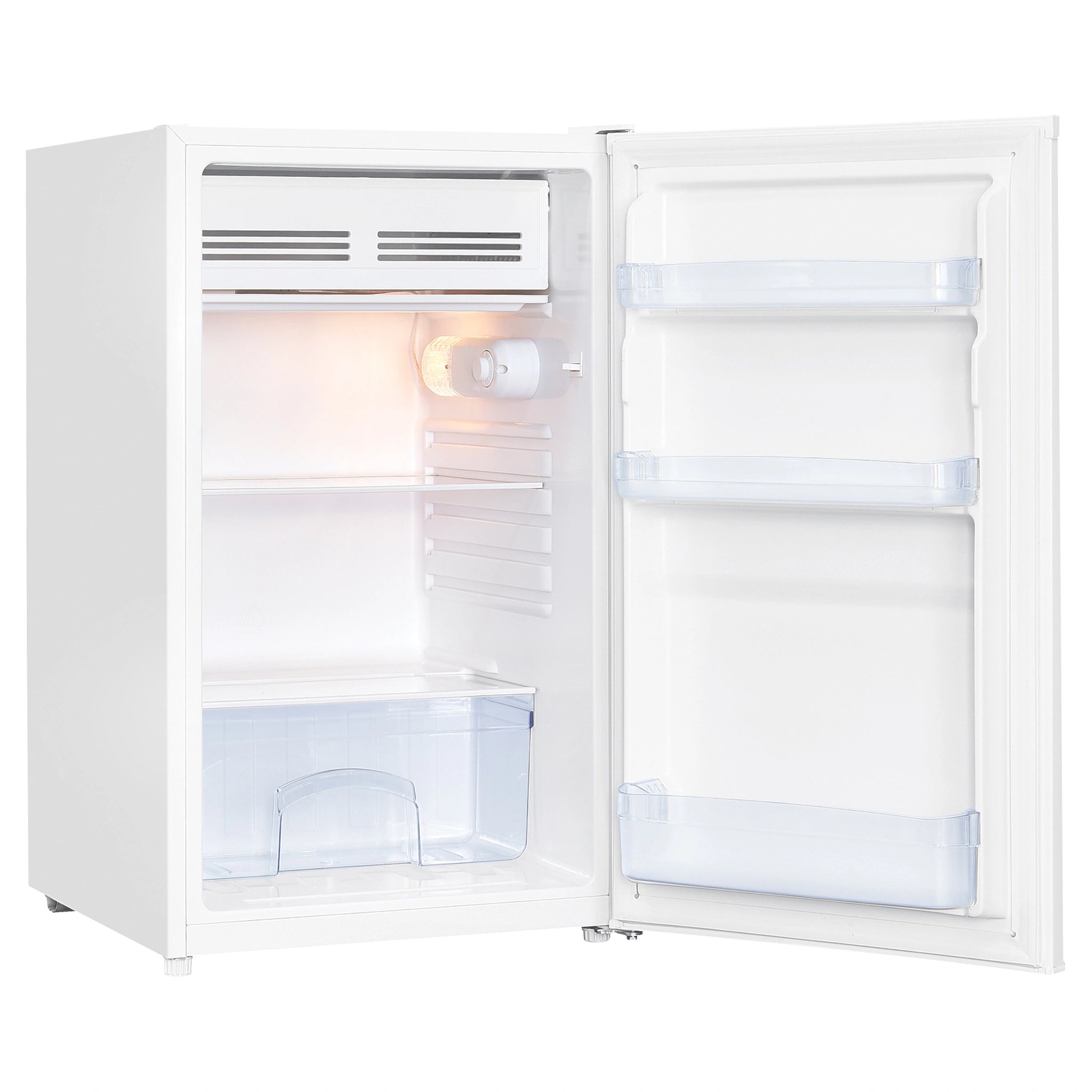  TCL 121L White Reversible-Door Bar Fridge F122SDW, Left Side View with Door Open