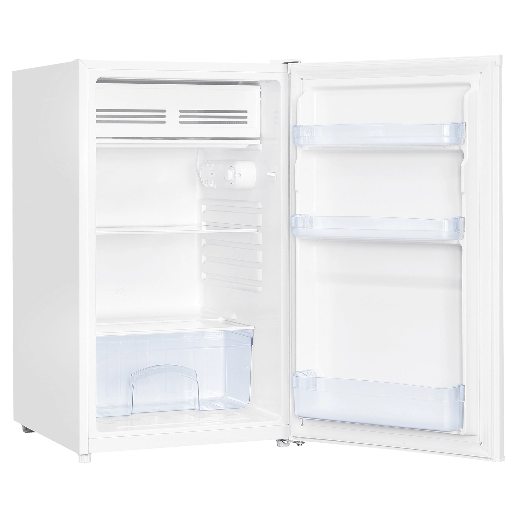  TCL 121L White Reversible-Door Bar Fridge F122SDW, Left Side View with Door Open