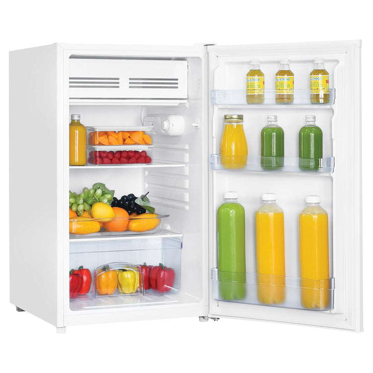  TCL 121L White Reversible-Door Bar Fridge F122SDW, Left Side View with Door Open Storages