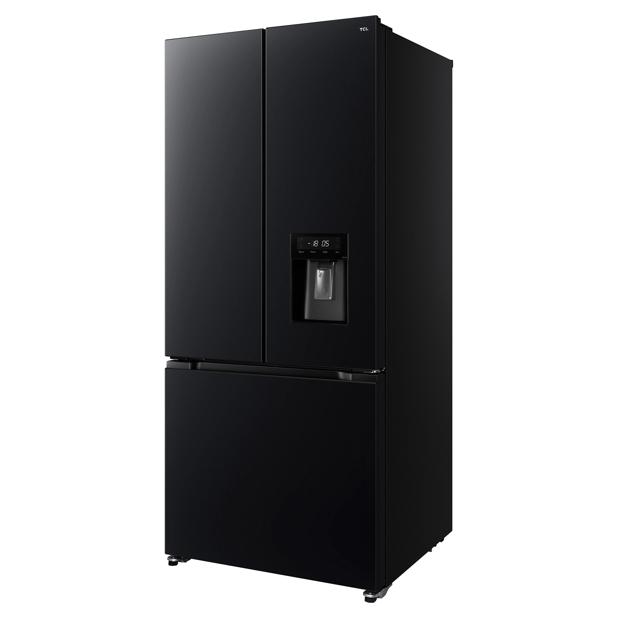 TCL 496L Black French Door Fridge TRF495FHB, Left Angled View