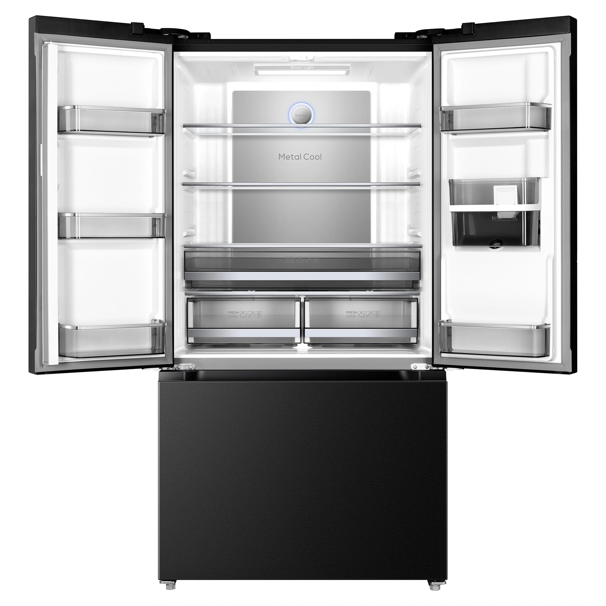 TCL 575L Matte Black French Door Fridge TRF576FHB, Doors Open View