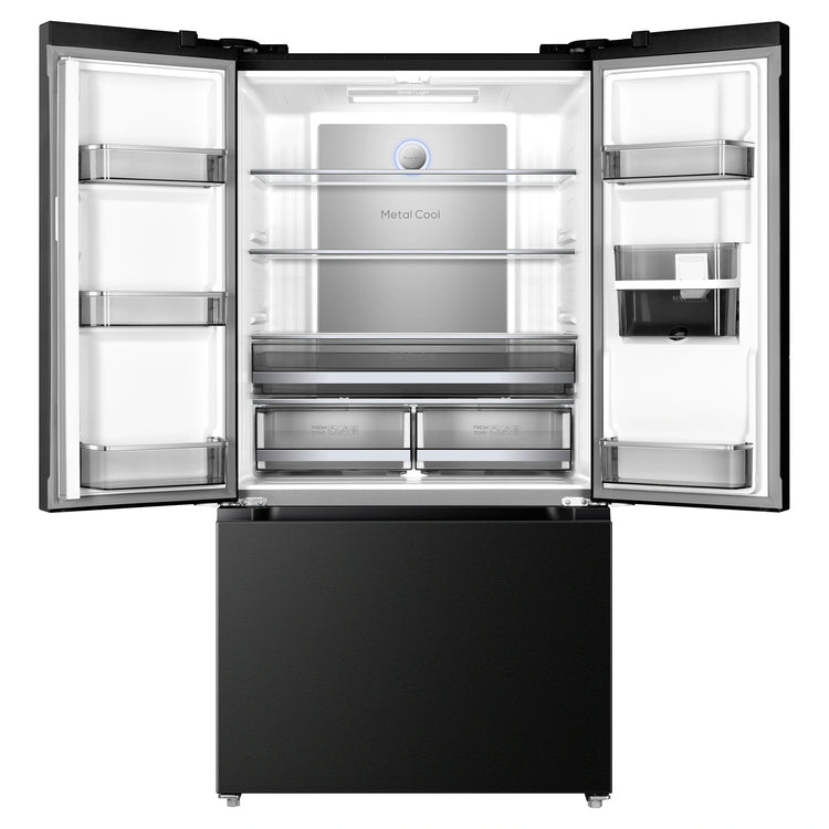 TCL 575L Matte Black French Door Fridge TRF576FHB, Doors Open View