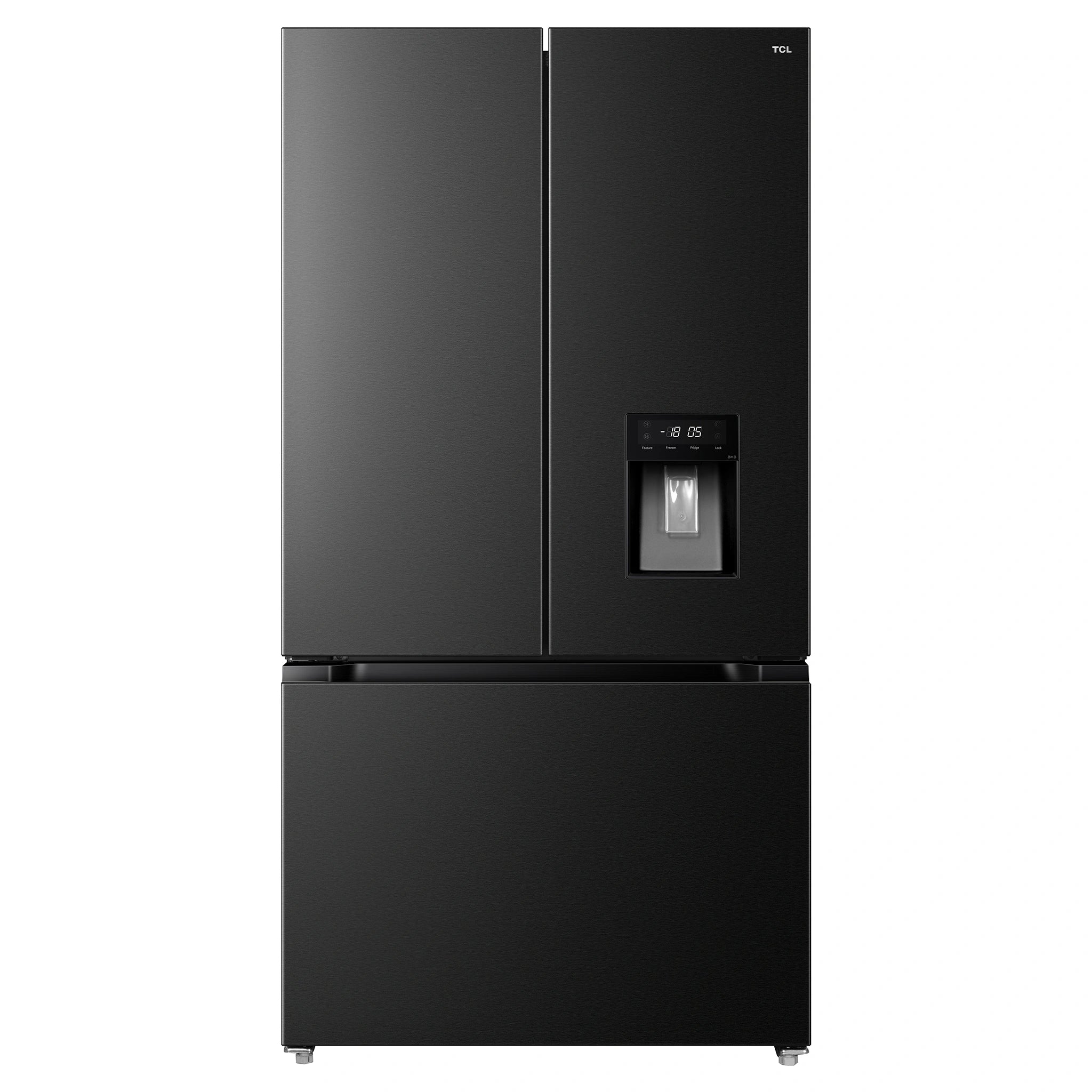 TCL 575L Matte Black French Door Fridge TRF576FHB, Front View