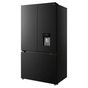 TCL 575L Matte Black French Door Fridge TRF576FHB, Left Angled View