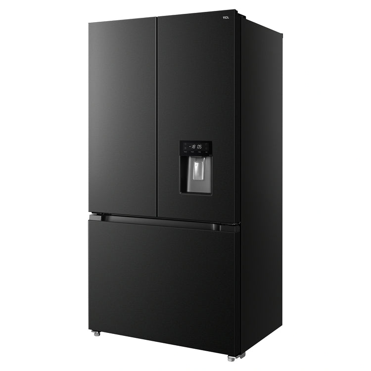 TCL 575L Matte Black French Door Fridge TRF576FHB, Left Angled View