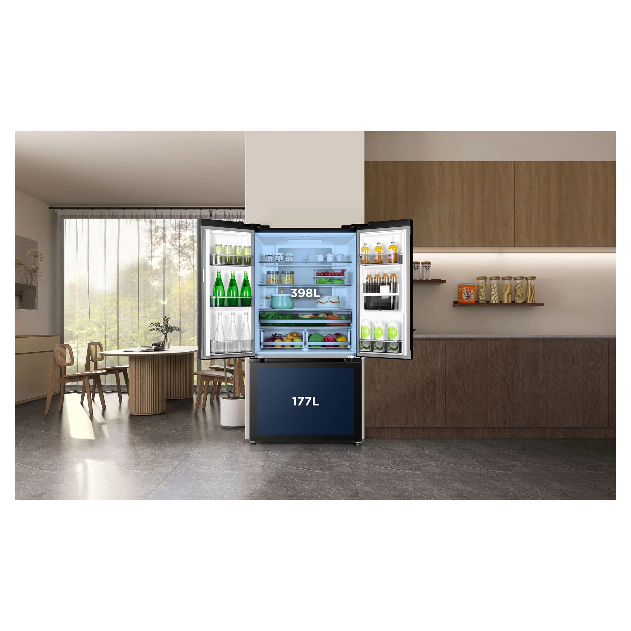 TCL 575L Matte Black French Door Fridge TRF576FHB, Lifestyle View