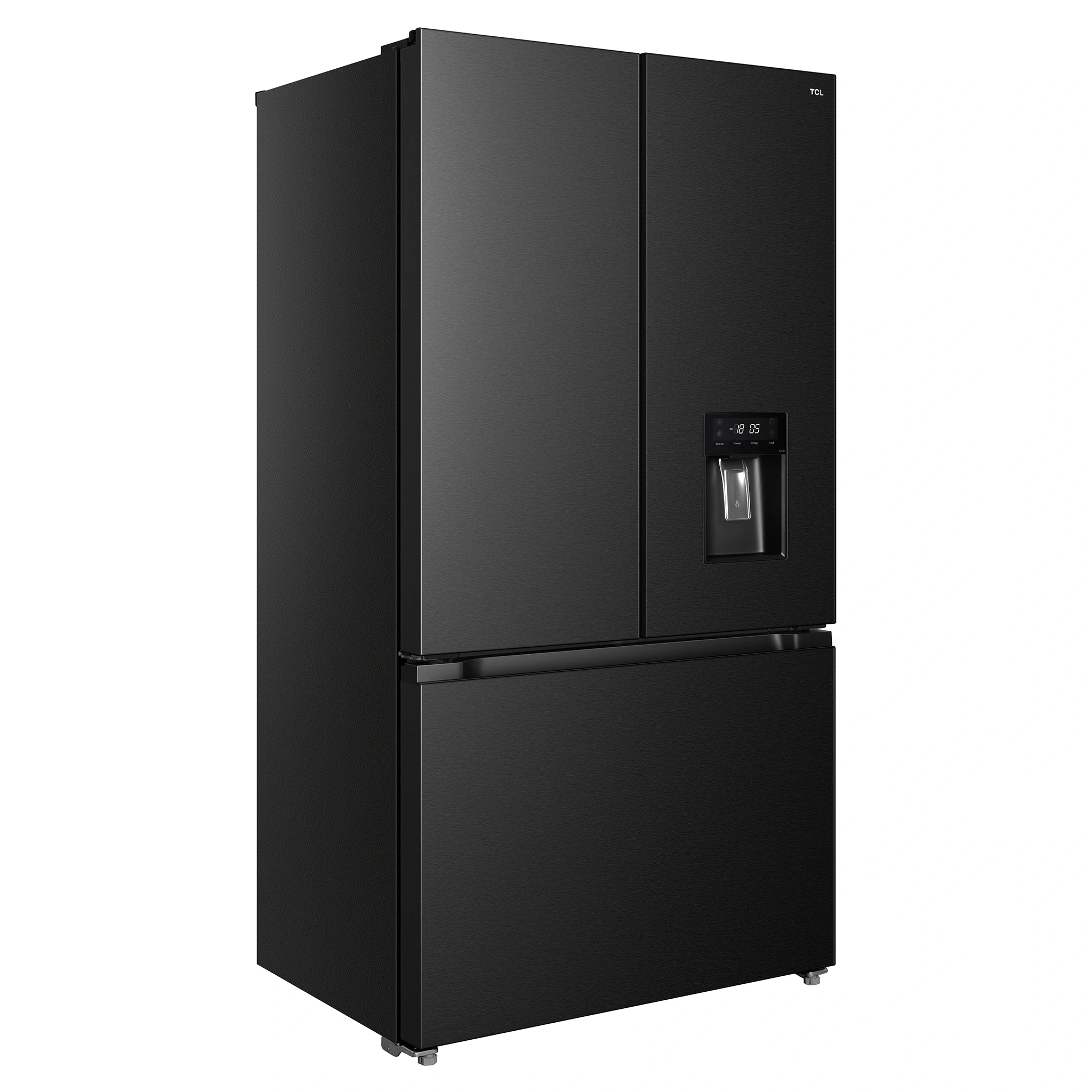 TCL 575L Matte Black French Door Fridge TRF576FHB, Right Angled View