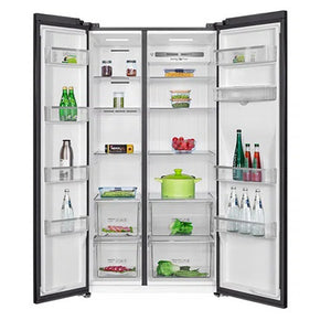 TCL 631L Grey Side by Side Fridge TRF630SHG, Front Door Open View Storages