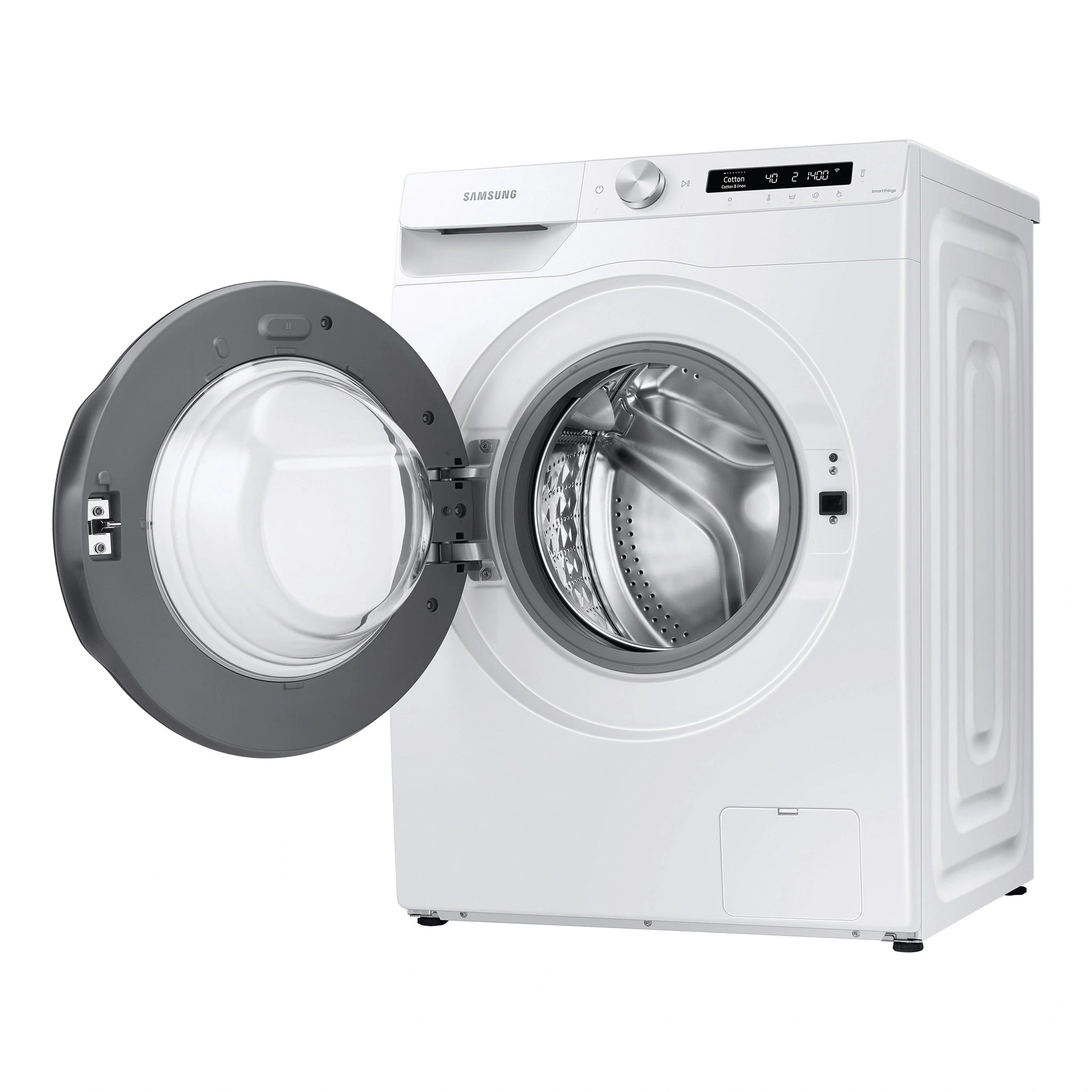 TCL 10kg Front Load Washing Machine - 5 Star Energy Rating WF10P11W, Left Door Open View