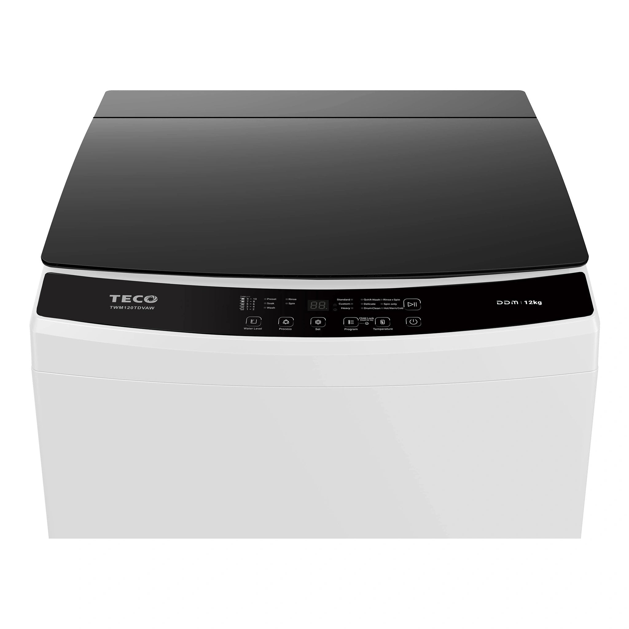 Teco 12kg DIRECT DRIVE INVERTER Top Load Washing Machine TWM120TDVAW, Control Panel View