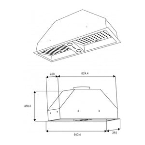 Schweigen UM9S1 90cm Silent Undermount Rangehood, Dimensions