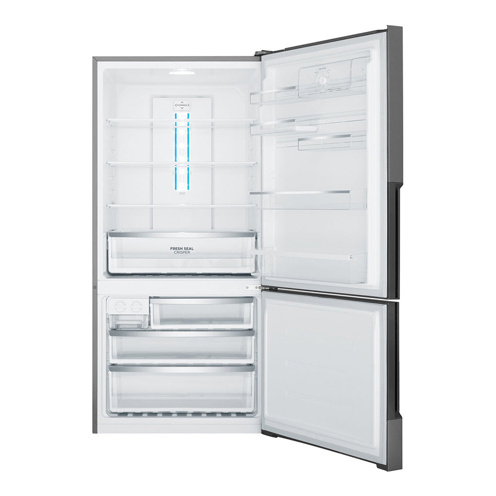 Westinghouse 528L Bottom Mount Fridge Dark Stainless WBE5300BBR, Front view with open doors