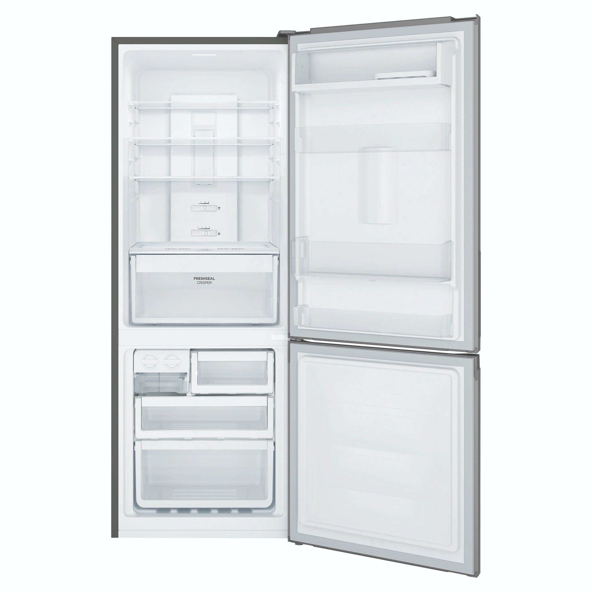Westinghouse 308L Bottom Freezer Fridge - Arctic Steel WBB3100AKX, Front View With Door Open