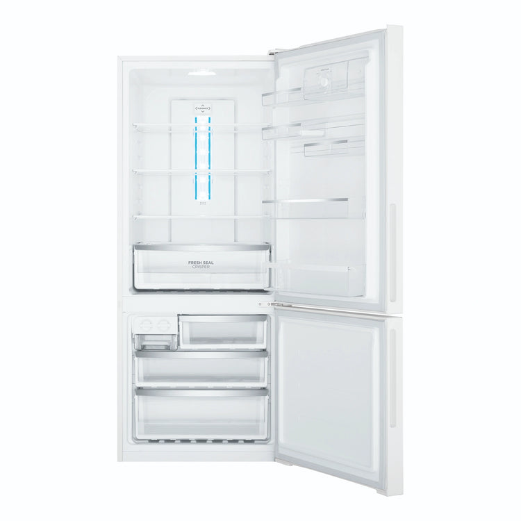 Westinghouse 425L Bottom Freezer Fridge - White WBE4302WCR, Front View With Door Open