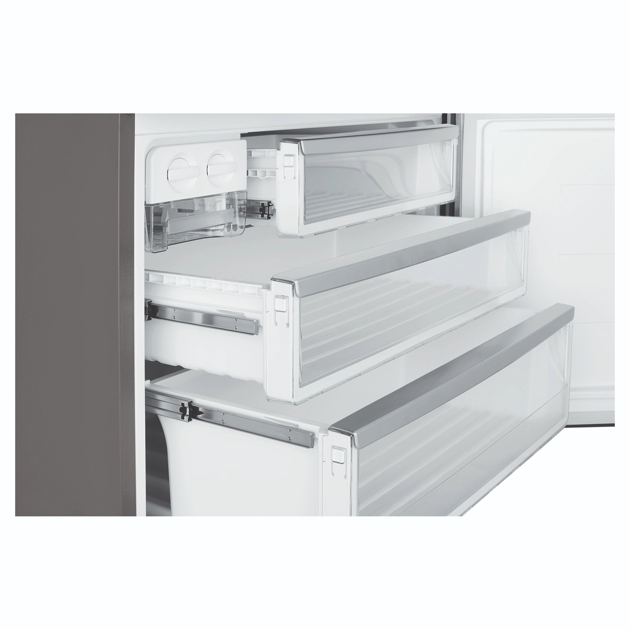 Westinghouse 496L Bottom Mount Frost Free Fridge WBE5300BCR, Drawers Open View