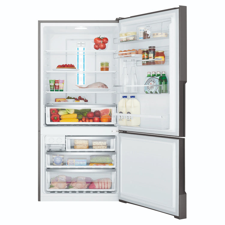 Westinghouse 496L Bottom Mount Frost Free Fridge WBE5300BCR, Front View With Door Open Storages