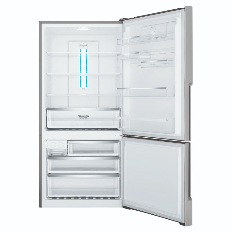 Westinghouse 496L Bottom Mount Frost Free Fridge WBE5300SCR, Front View With Door Open