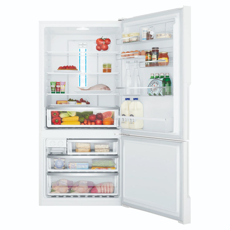 Westinghouse 496L Bottom Freezer Fridge - White WBE5300WCR, Front View With Door Open Storages