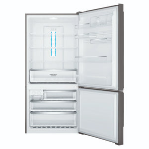 Westinghouse 496L Bottom Mount Frost Free Fridge - Dark Stainless Steel WBE5304BCR, Front View With Door Open