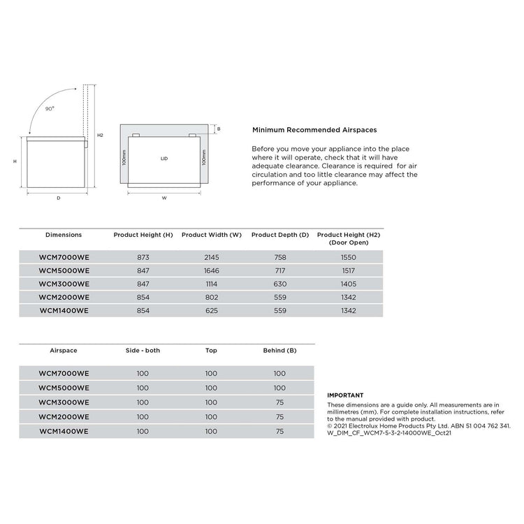 Westinghouse 300L White Chest Freezer WCM3000WE, Dimensions