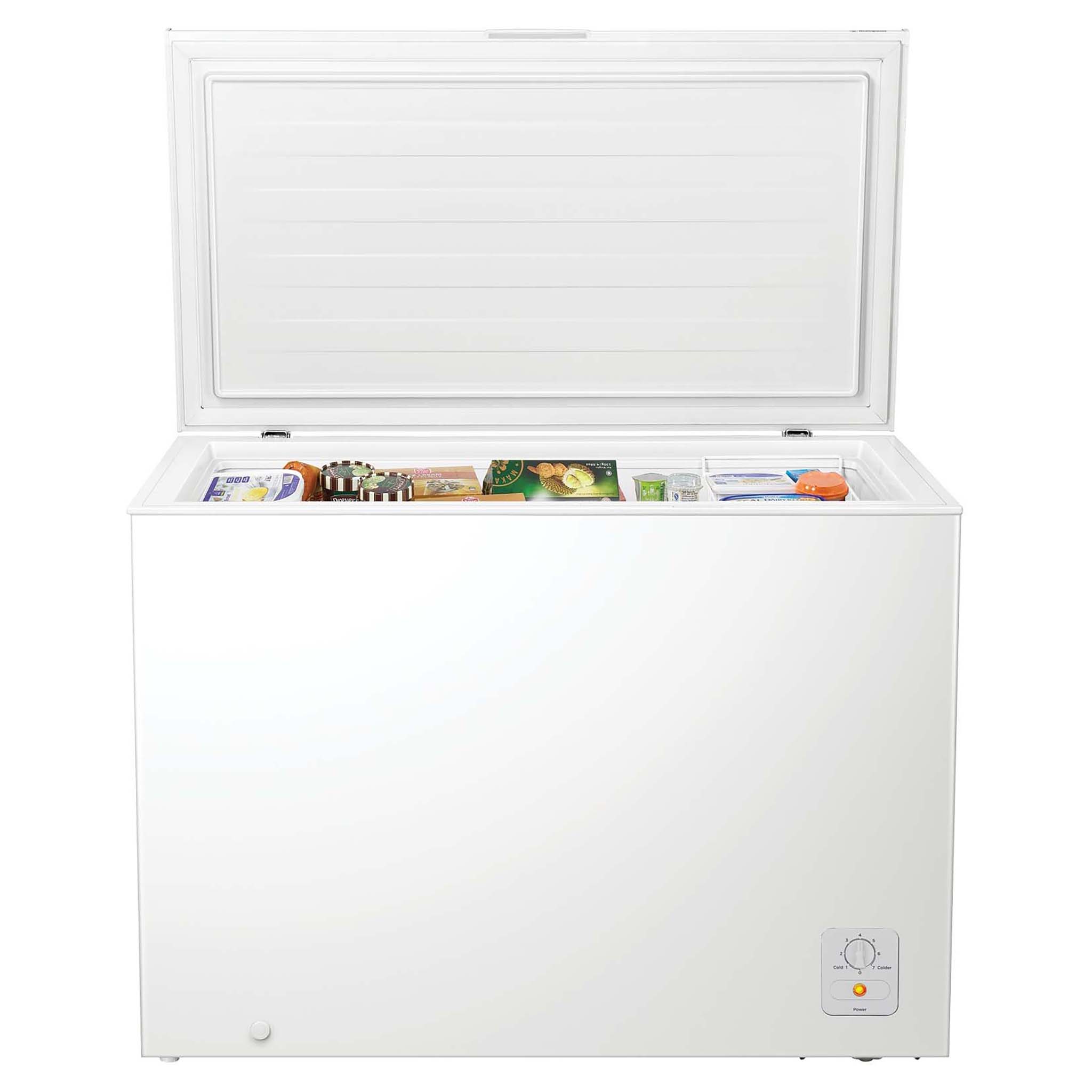 Westinghouse 300L White Chest Freezer WCM3000WE, Open Door With Food