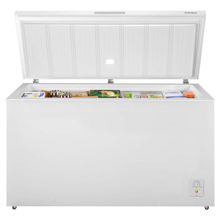 Westinghouse 500L White Chest Freezer WCM5000WE, Open Door With Food