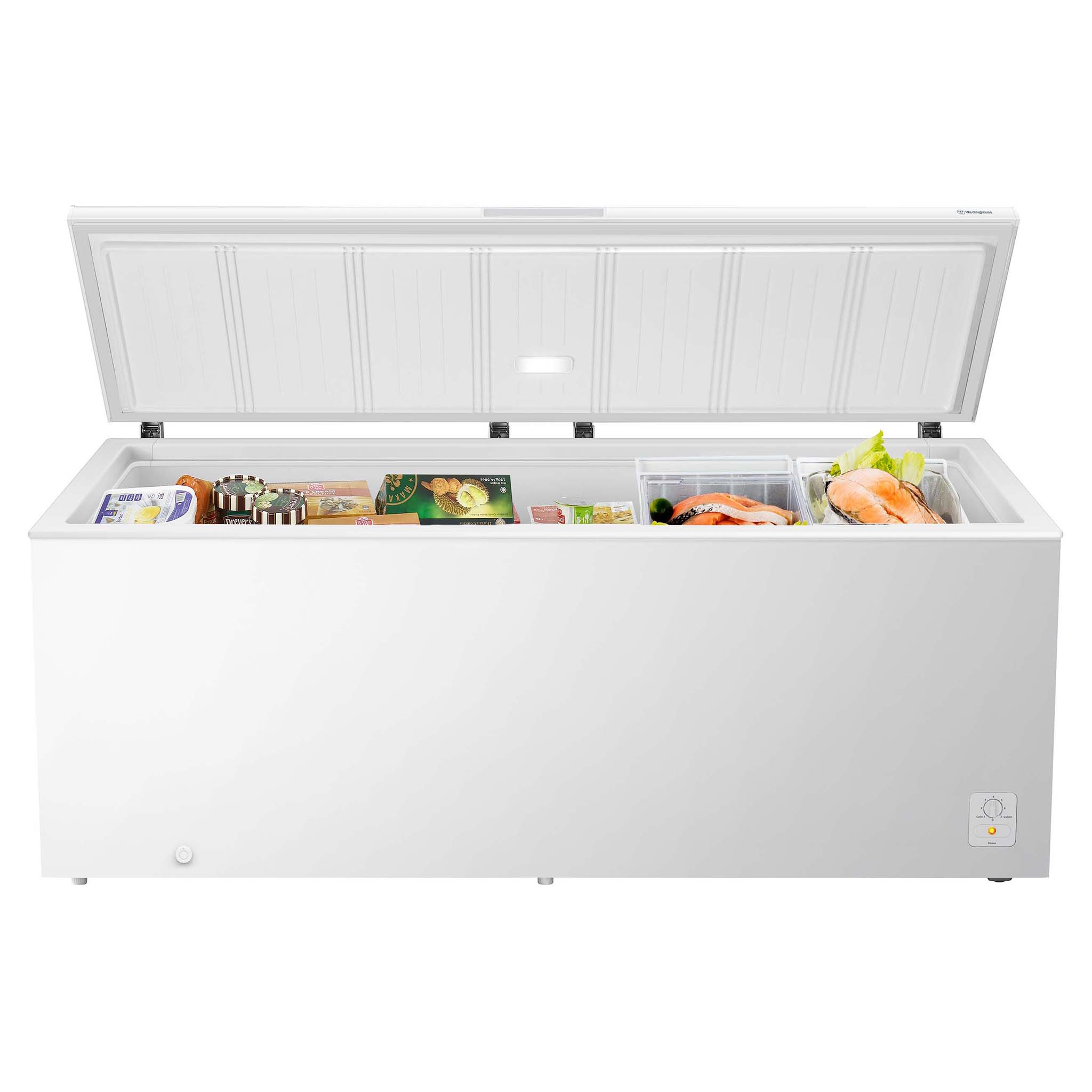 Westinghouse 702L White Chest Freezer WCM7000WE, Open Door With Food