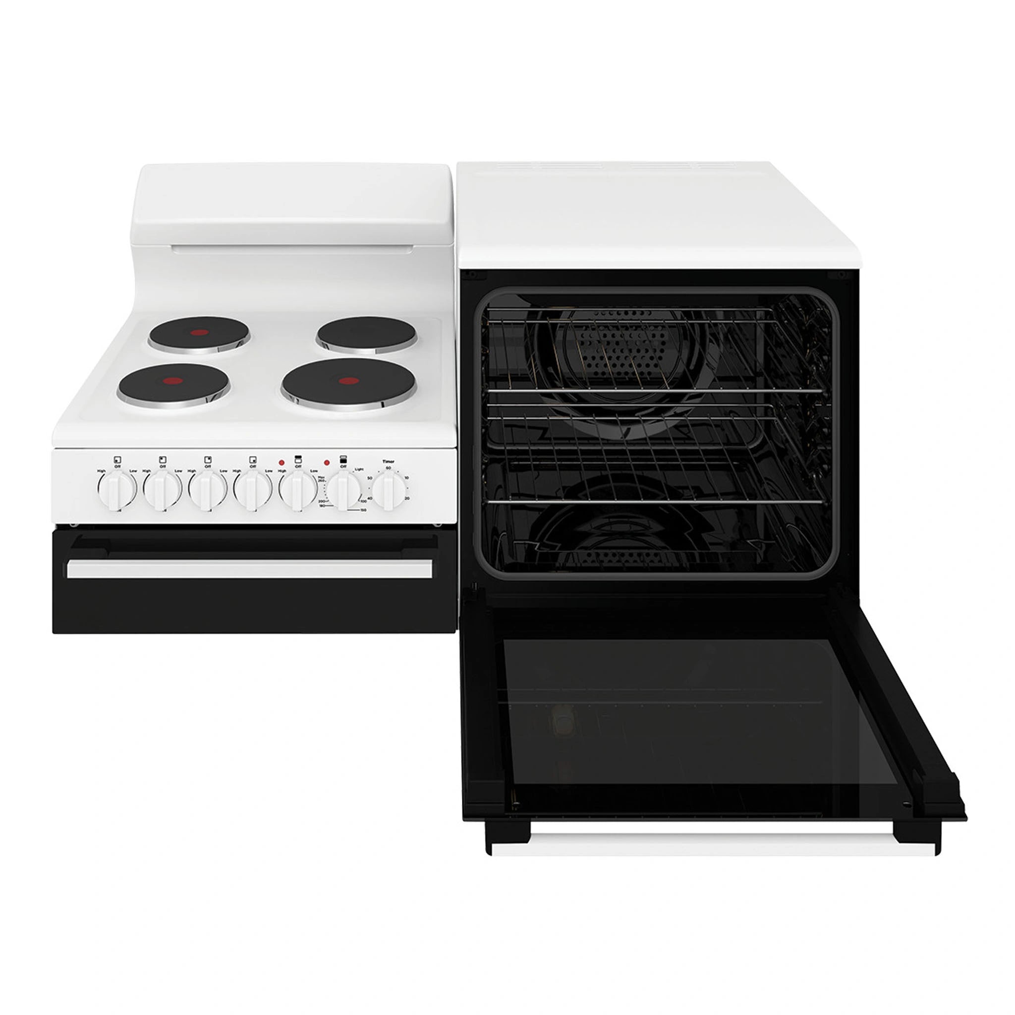 Westinghouse White Elevated Electric Oven WDE132WCR, Front View with Door Open