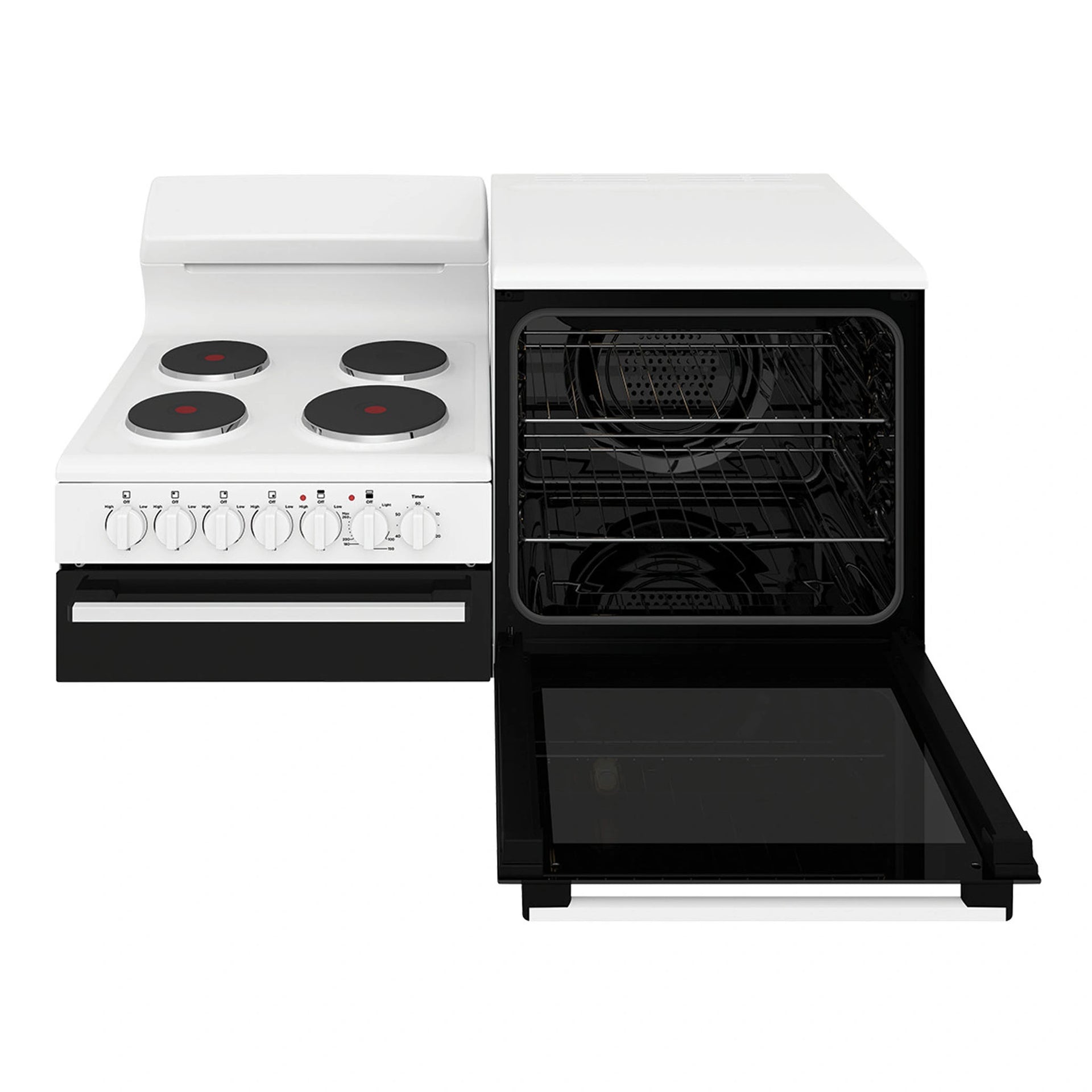 Westinghouse White Elevated Electric Oven WDE132WCR, Front View with Door Open