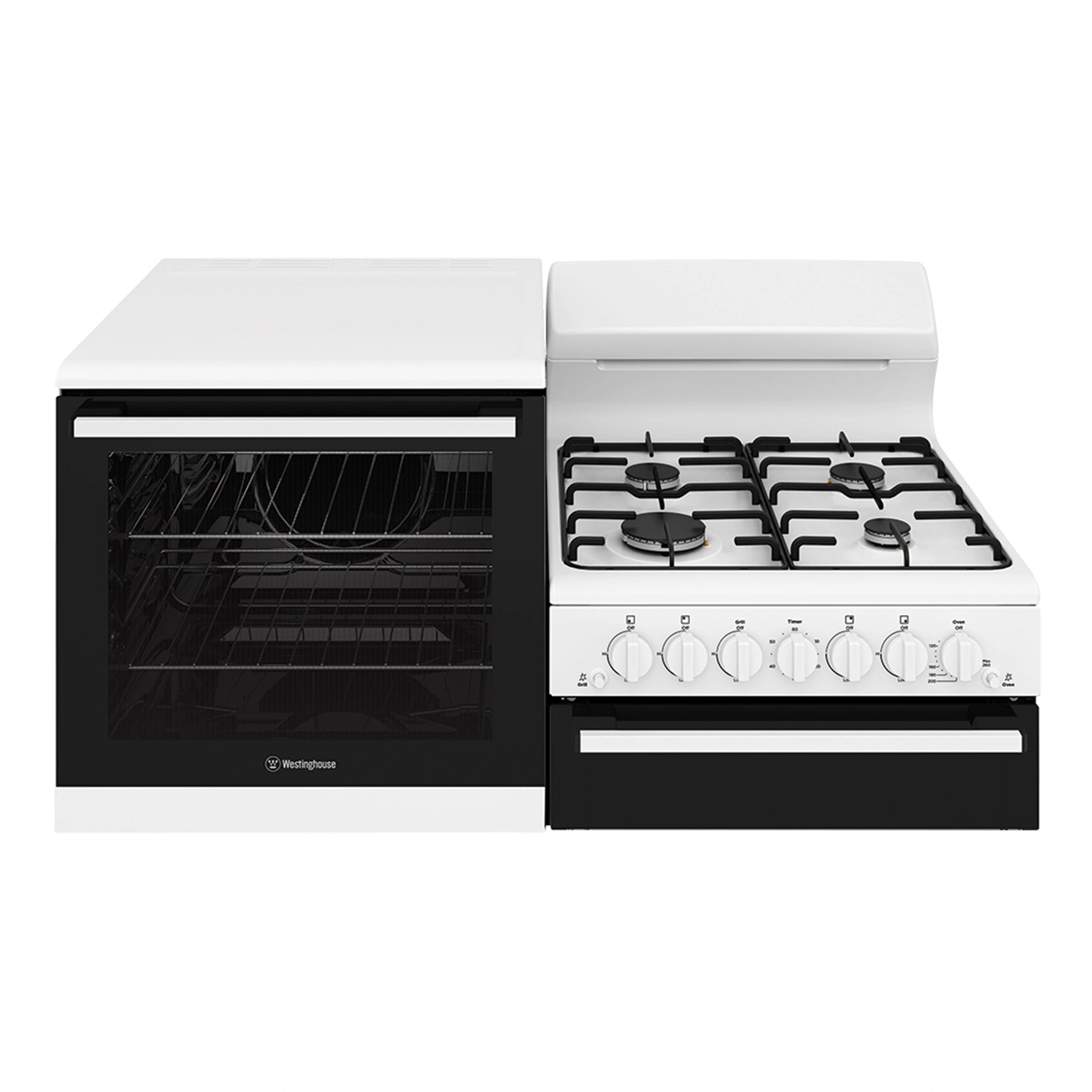 Westinghouse 4-Burner Elevated Natural Gas Conventional Oven WDG110WCNGL, Front View