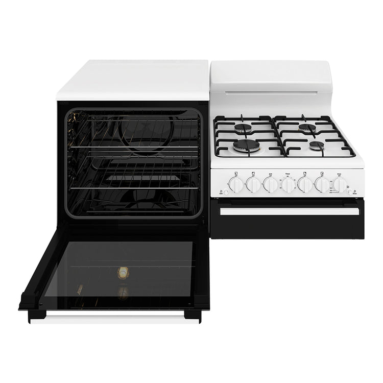 Westinghouse 4-Burner Elevated Natural Gas Conventional Oven WDG110WCNGL, Front View With Door Open