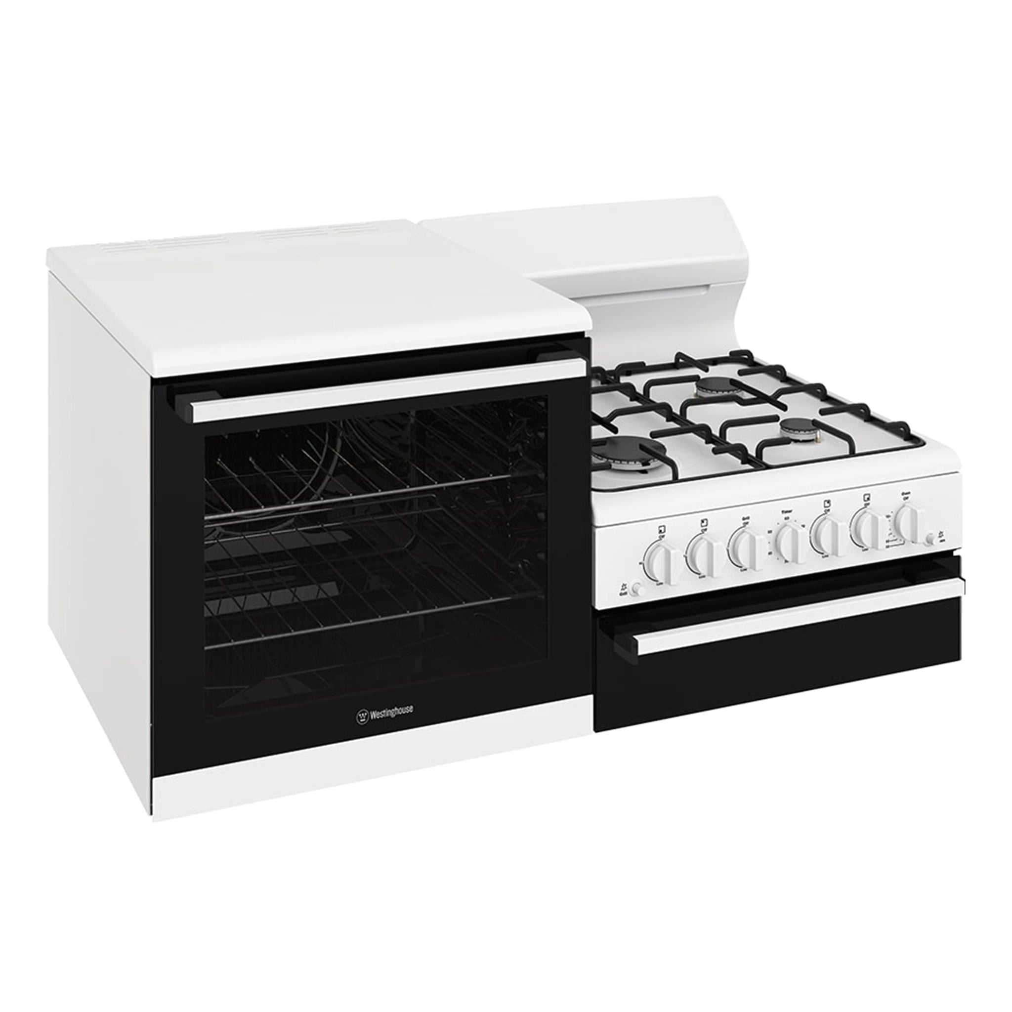 Westinghouse 4-Burner Elevated Natural Gas Conventional Oven WDG110WCNGL, Left Side View
