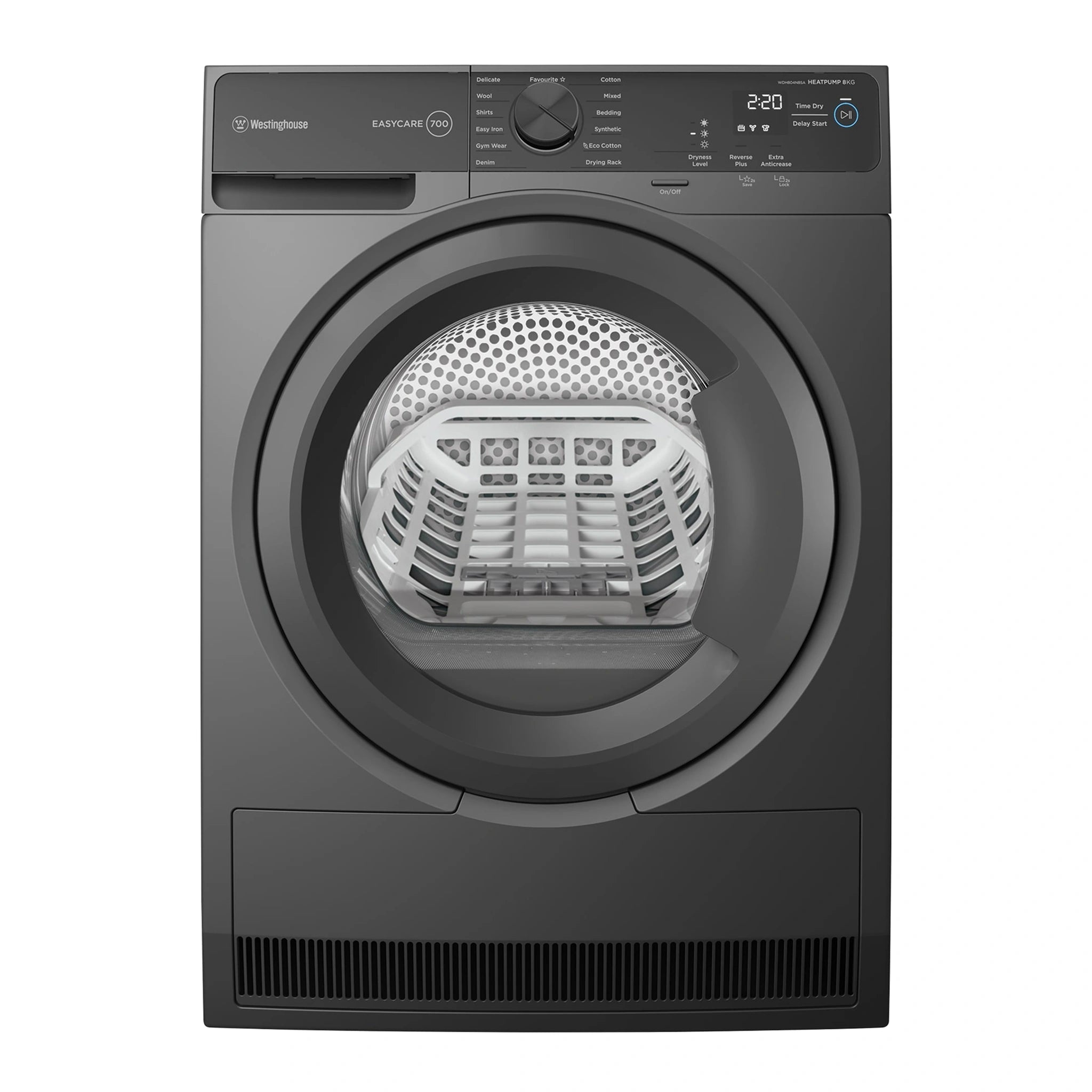 Westinghouse 8kg EasyCare 700 Series Heat Pump Dryer WDH804N8SA, Front View 2