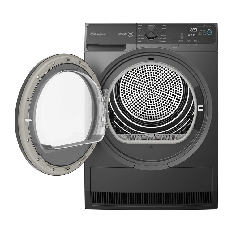 Westinghouse 8kg EasyCare 700 Series Heat Pump Dryer WDH804N8SA, Front View With Door Open