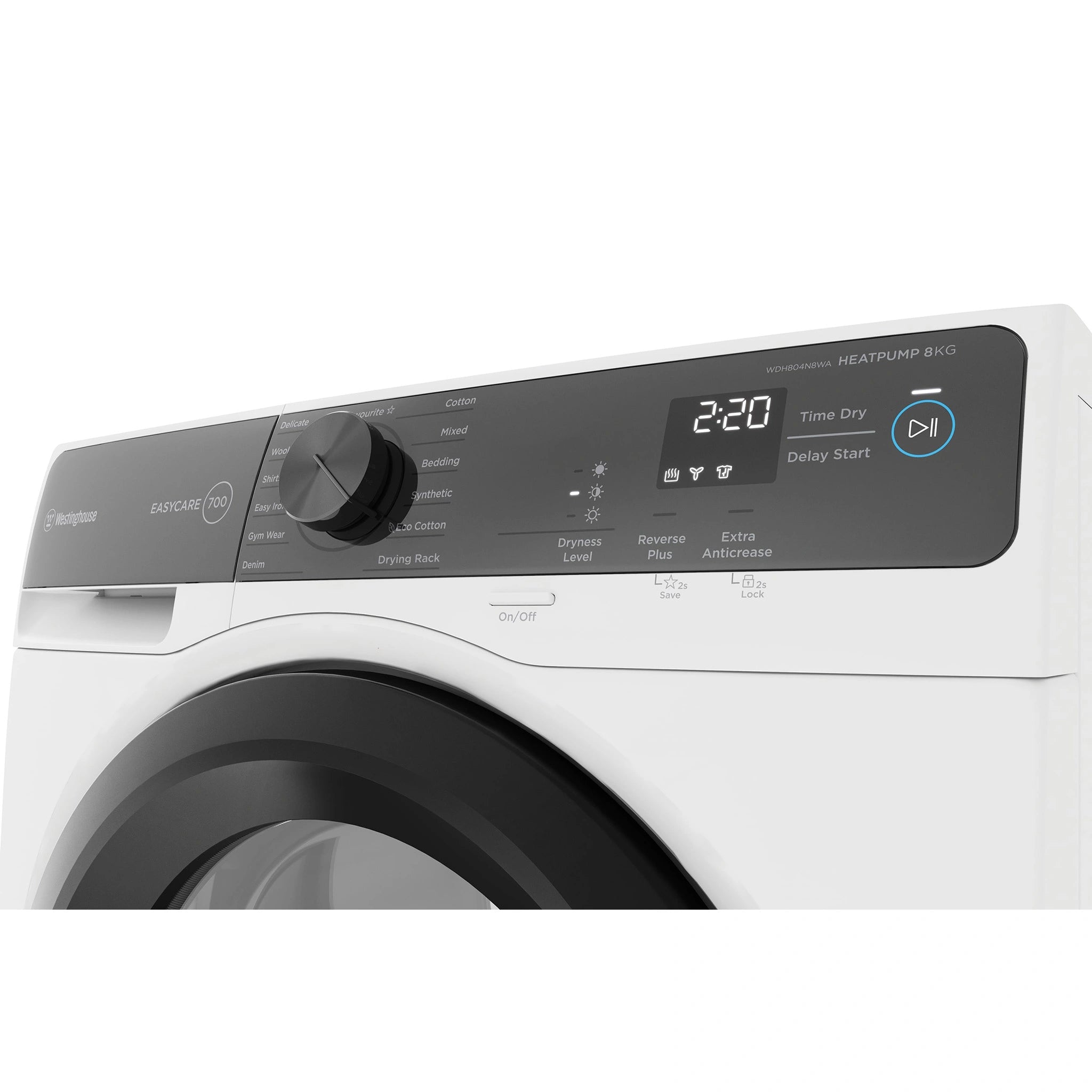 Westinghouse 8kg EasyCare 700 Series Heat Pump Dryer WDH804N8WA, Control Panel View